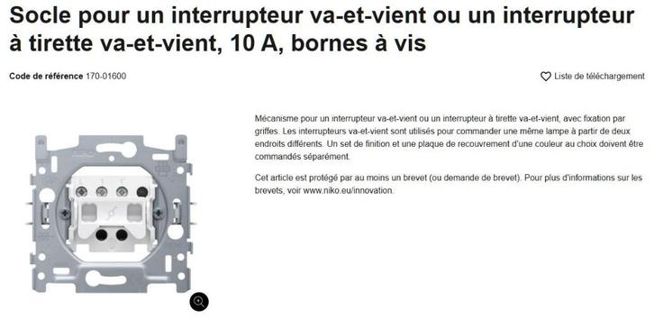 NIKO 170- 01600/02605/01505/00000/01705/01205/05005/01100, Bricolage & Construction, Électricité & Câbles, Neuf, Interrupteur