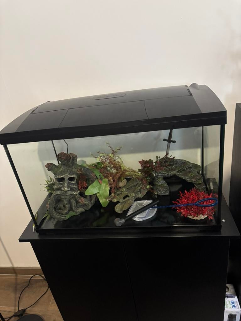 Aquarium 100 liter + decoratie, Ophalen, Zo goed als nieuw, Leeg aquarium, Inclusief deksel