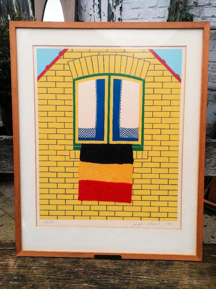 Willaert Joseph 1936-2014   « Maison au drapeau belge » 1982, Antiquités & Art, Art | Peinture | Moderne, Enlèvement