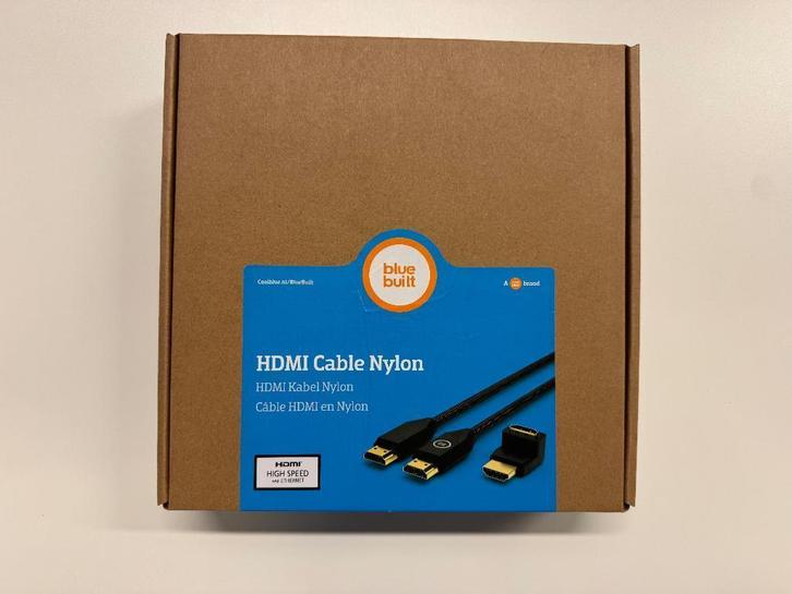 BlueBuilt HDMI kabel nylon – 15 m – 4K – haakse connector, TV, Hi-fi & Vidéo, Câbles audio & Câbles de télévision, Neuf, Câble HDMI