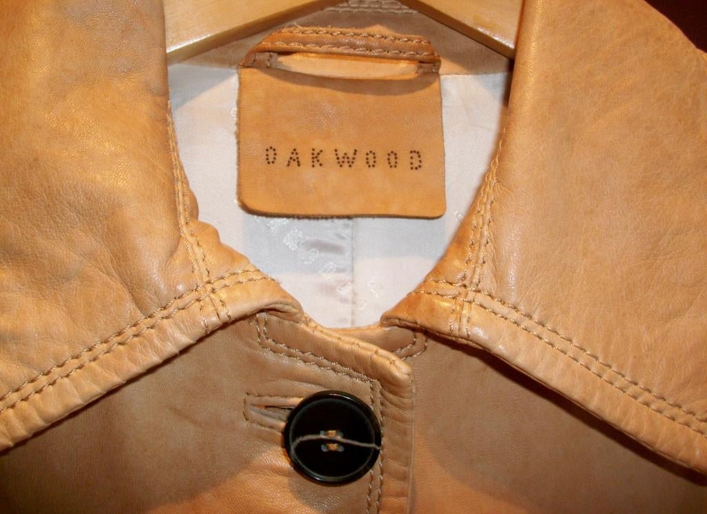 Te koop: Mooie beige zachte lederen jas van "Dakwood" L., Ophalen, Beige, Maat 42/44 (L), "Dakwood"
