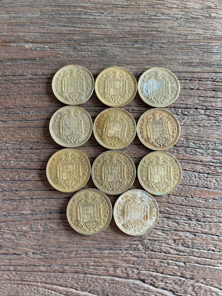 Pièces espagnoles de 1 peseta — Franco et Juan Carlos — 11p., Timbres & Monnaies, Monnaies | Europe | Monnaies non-euro, Série