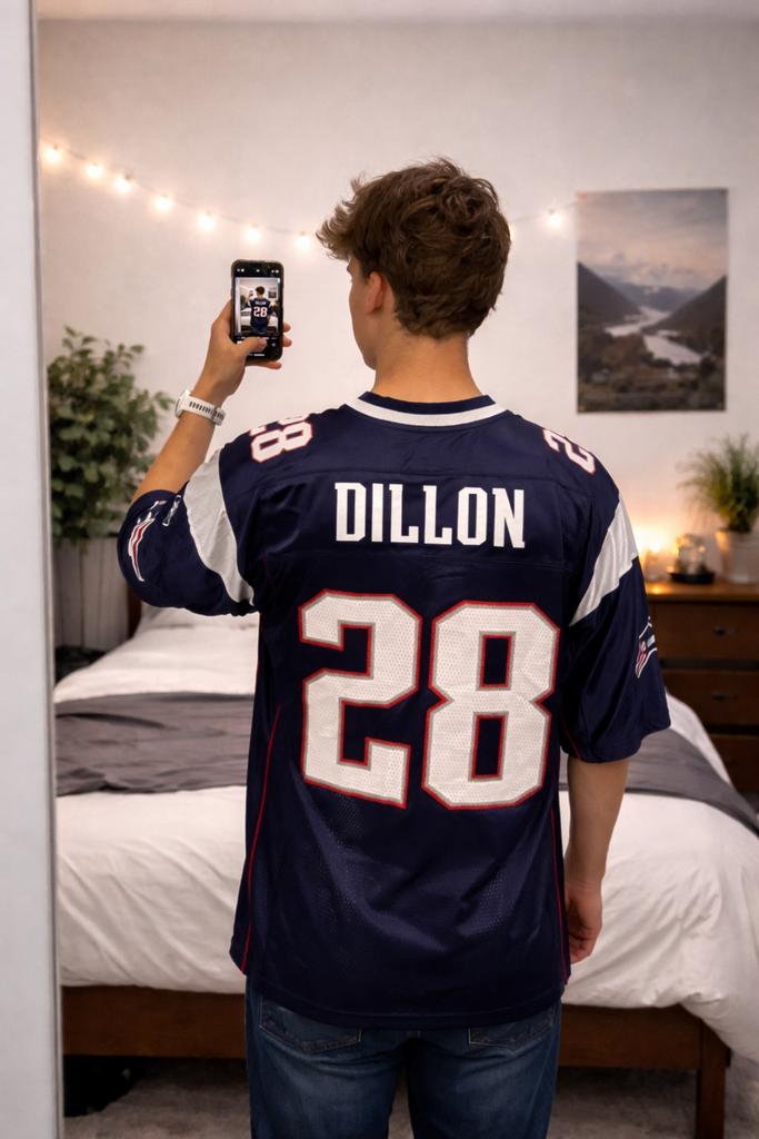 New England Patriots Corey Dillon Game Jersey | Blue |Maat L, Sport en Fitness, Honkbal en Softbal, Zo goed als nieuw, Kleding