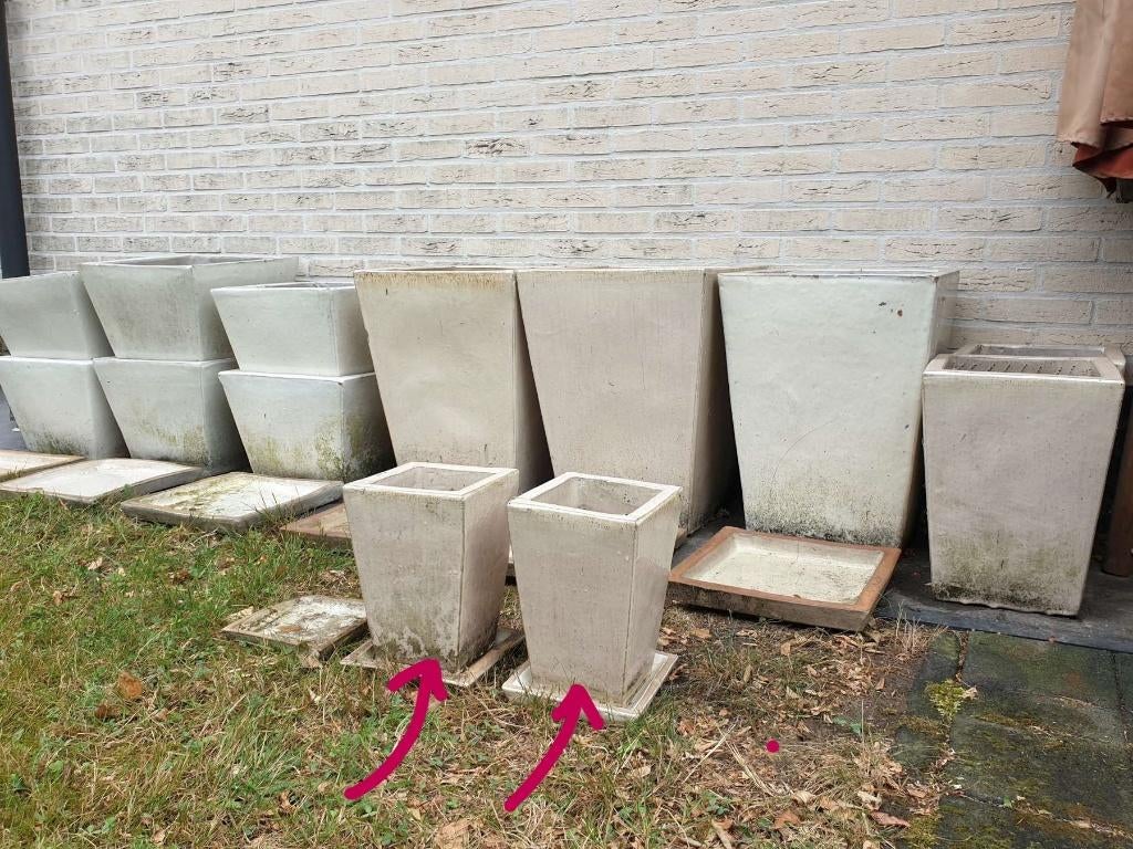 2x Small geglazuurde vorstbestendige bloempot + schaal, Tuin en Terras, Bloempotten, Binnen, Ophalen