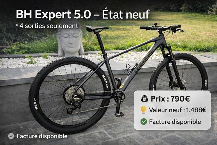 VTT BH Expert 5.0 – État neuf – 4 sorties – Facture, Fietsen en Brommers, Fietsen | Mountainbikes en ATB, Zo goed als nieuw, Heren