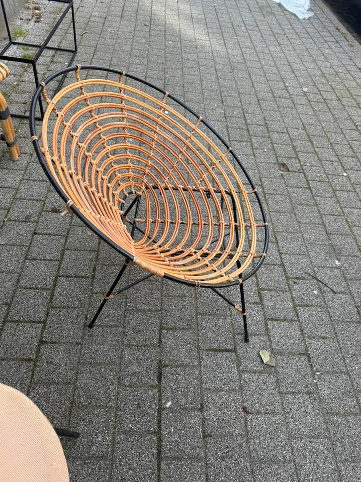 Fauteuil rotin tressé spiral — style bohème vintage, Tuin en Terras, Ligbedden, Ophalen