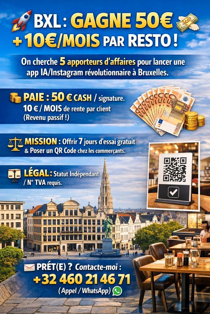 BXL : GAGNE 50€ + 10€/MOIS PAR RESTO !, Offres d'emploi, Emplois | Marketing de réseau, À partir de 1 an, Freelance ou Intérim