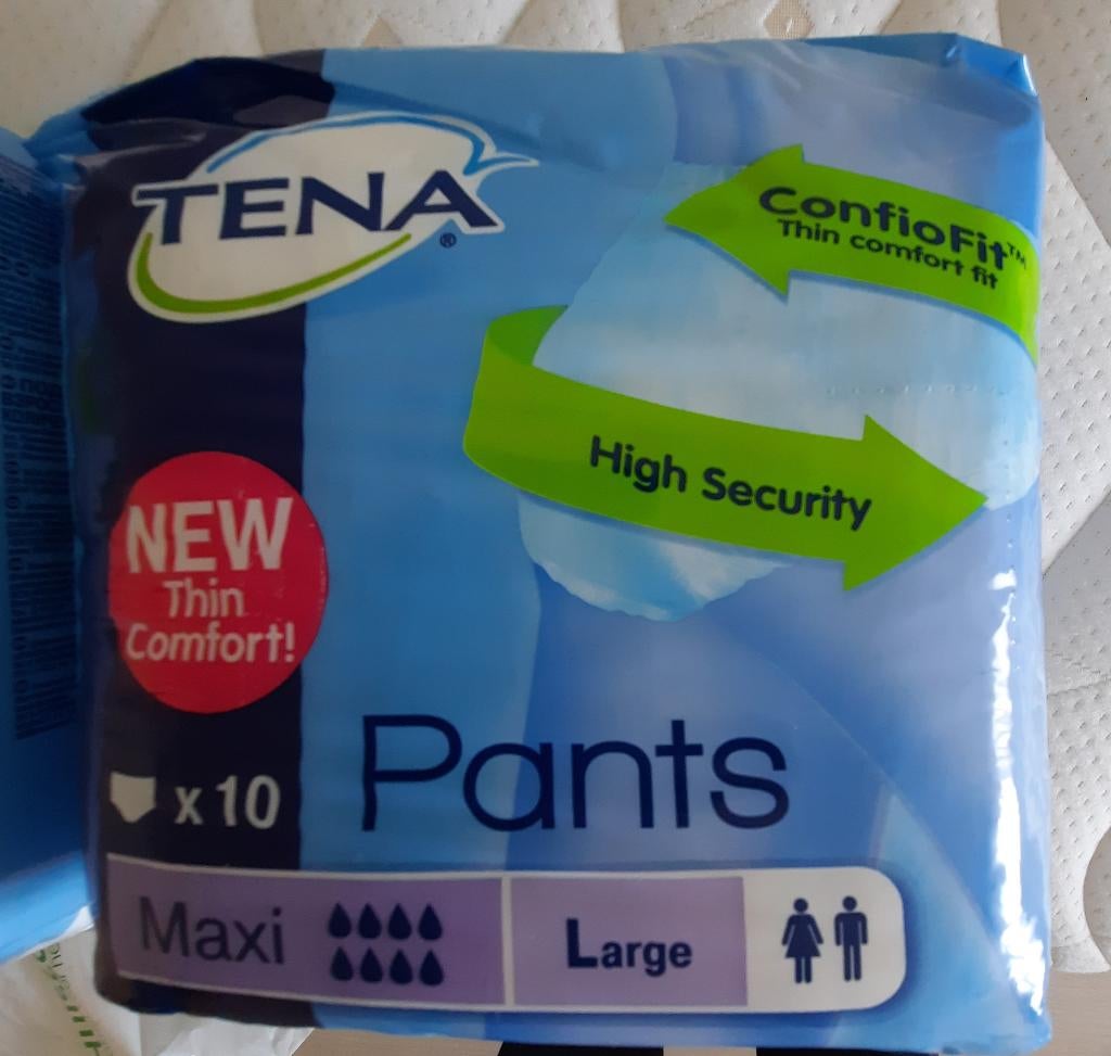 2 ongeopende pakken(2x10 st)broekpampers, Large maxi, Tena, Ophalen, Wit, Overige typen