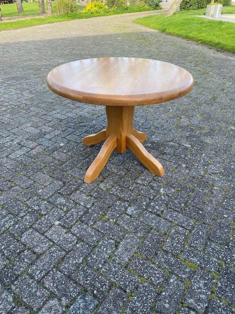 Table à pieds de colonne en chêne blanche/Table ronde bois, Maison & Meubles, Enlèvement ou Envoi, Utilisé