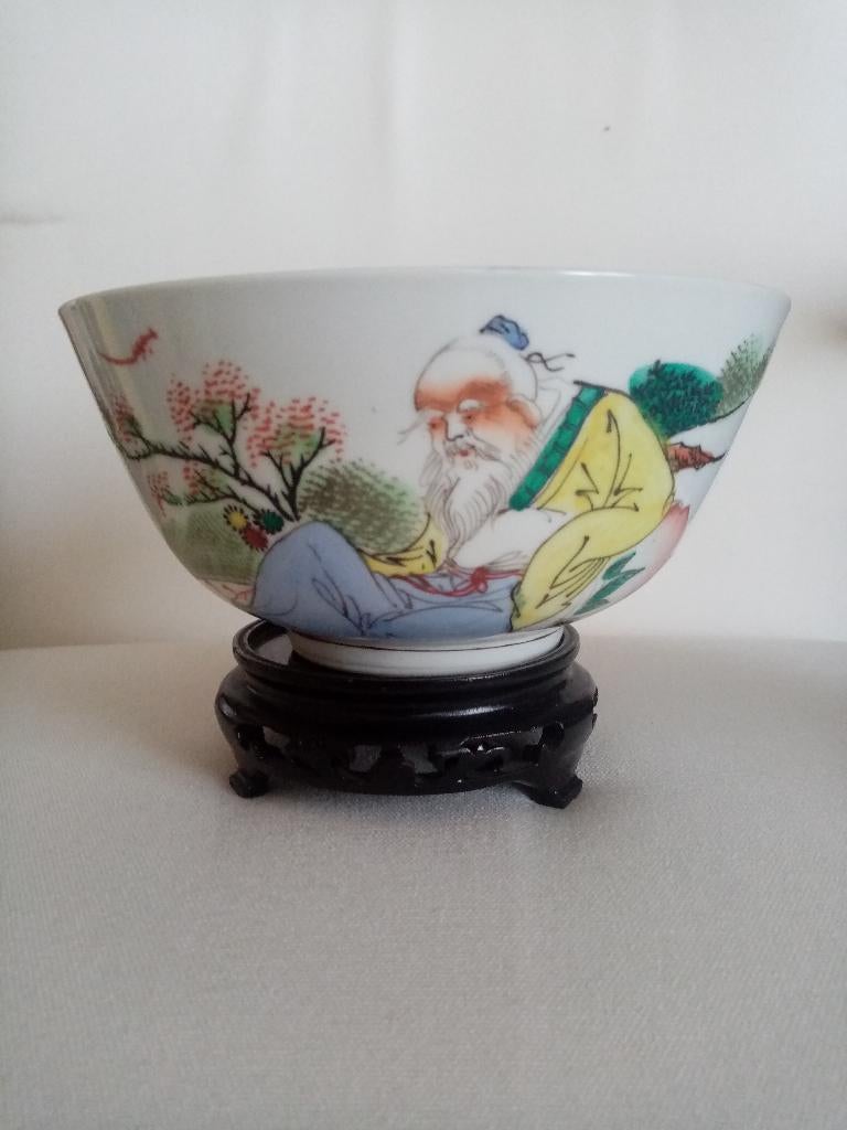 Bol porcelaine chinoise shou lao 1940/50s (17/8cm), Antiquités & Art, Enlèvement