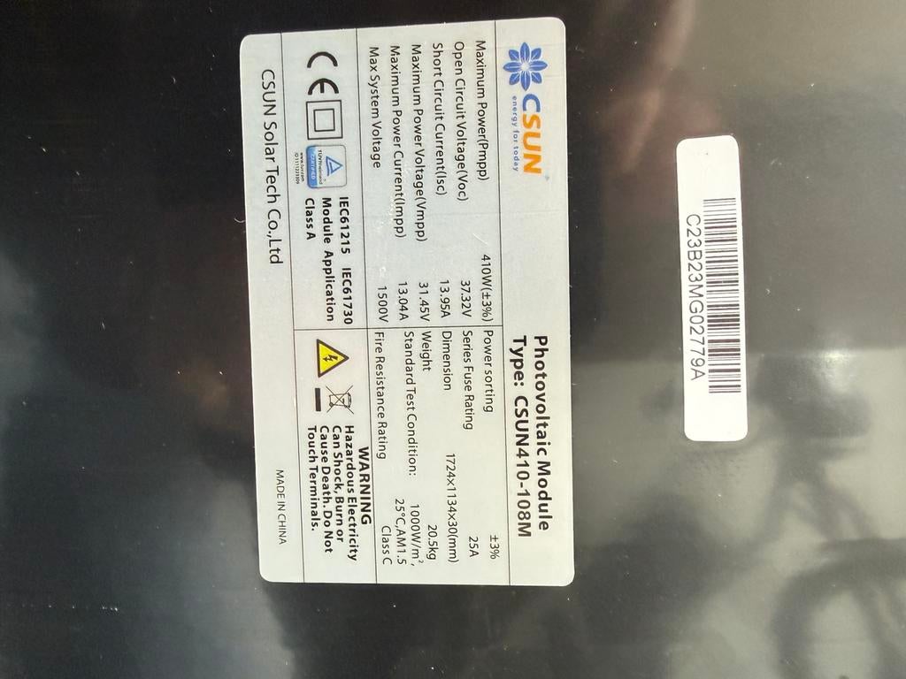 32 nieuwe CSUN zonnepanelen 410 Wp te koop, Ophalen, Nieuw, Paneel, 200 wattpiek of meer