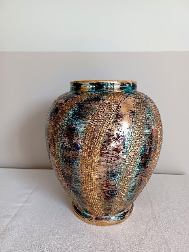 Brutalistische H. Bequet Vaas – Mid-Century Goud – 24cm, Ophalen of Verzenden