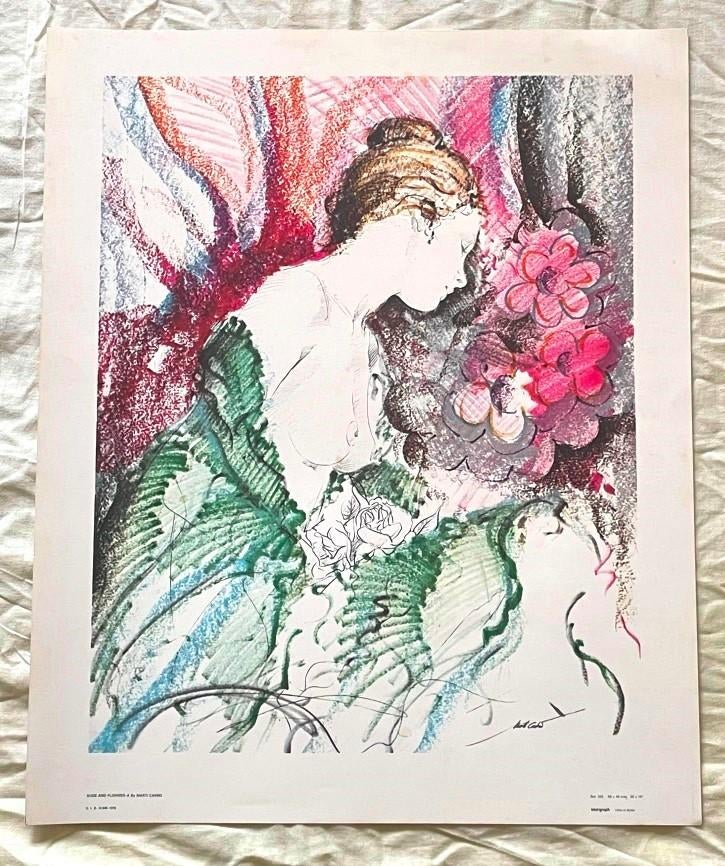 Kunstdruk: ' Naakt met bloemen ' Martí Carbó ~ Vintage 70s, Antiek en Kunst, Kunst | Litho's en Zeefdrukken, Ophalen of Verzenden