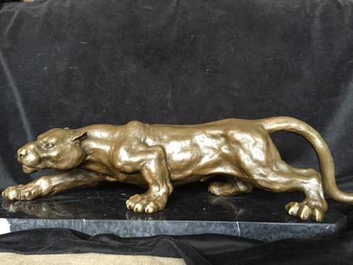 Bronzen sluipende panter/poema Milo 42 cm groot zuiver brons, Antiek en Kunst, Kunst | Beelden en Houtsnijwerken, Ophalen of Verzenden