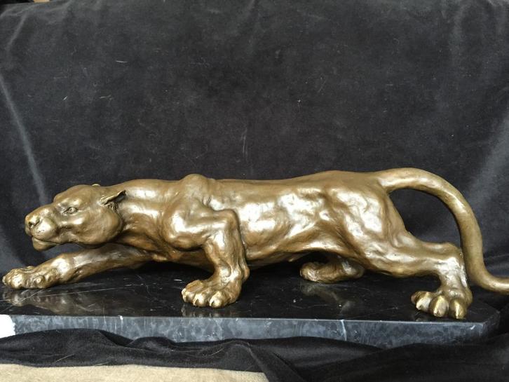 Bronzen sluipende panter/poema Milo 42 cm groot zuiver brons, Antiquités & Art, Art | Sculptures & Bois, Enlèvement ou Envoi