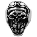 Skull met vliegeniersbril roestvrij stalen biker ring, Handtassen en Accessoires, Ringen, Ophalen of Verzenden, Nieuw, IJzer of Staal