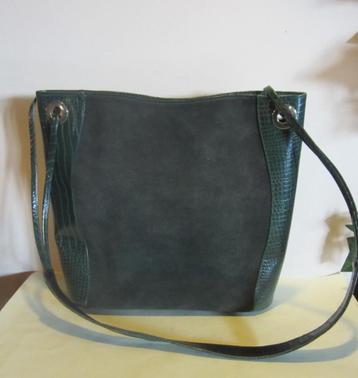 Sac à bandoulière en cuir vert, daim et cuir aspect croco 78