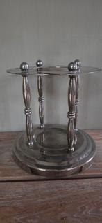 Vintage verzilverde houder met 4 glaasjes, Ophalen of Verzenden