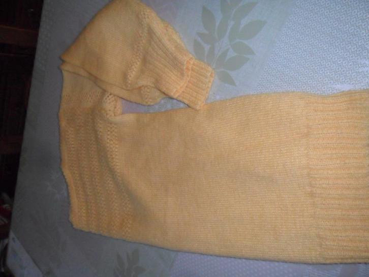 Gele handgebreide trui met ajourboord, Kleding | Dames, Truien en Vesten, Zo goed als nieuw, Maat 46/48 (XL) of groter, Geel, Ophalen