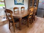Eettafel + 6 stoelen + kast, Ophalen, Zo goed als nieuw, Materiaal: Massief eikenhout Kleur: Donker eiken Stijl: Klassiek, 4 tot 6 stoelen
