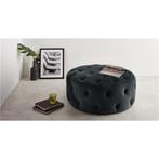 Hampton Grote Ronde Poef, Fluweel Middernacht Grijs, Huis en Inrichting, Stoelen, Ophalen, Zo goed als nieuw, Eén, Stof