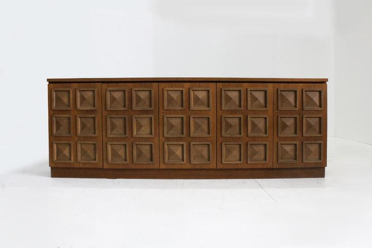 Vintage Brutalist Sideboard 1970s, Huis en Inrichting, Kasten | Dressoirs, Gebruikt, 200 cm of meer, 25 tot 50 cm, Eikenhout, Ophalen