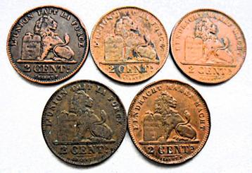 lot (1) munten van 5 X 2 cent (Leopold II & Albert I)  beschikbaar voor biedingen