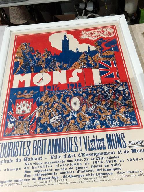 Poster BELGIAN TOURIST DEPARTMENT MONS 1914-1918 by Henri Le, Verzamelen, Posters, Zo goed als nieuw, Ophalen of Verzenden