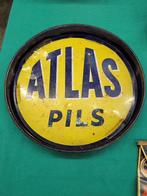 oude ATLAS pils reclame plaatwerk dienblad, Reclamebord, Gebruikt, Ophalen of Verzenden