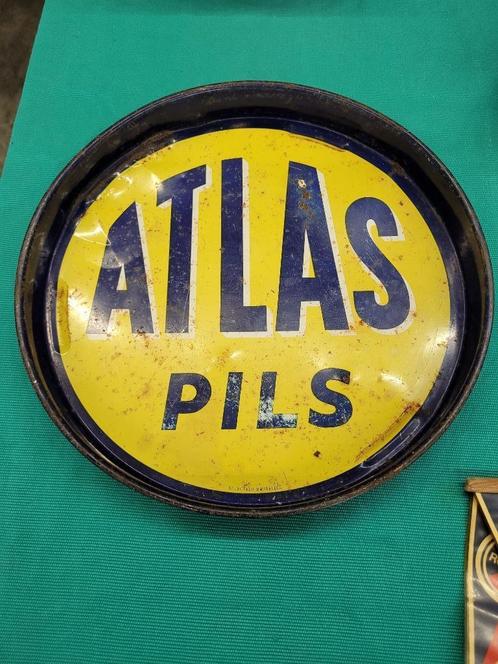 oude ATLAS pils reclame plaatwerk dienblad, Verzamelen, Merken en Reclamevoorwerpen, Gebruikt, Reclamebord, Ophalen of Verzenden