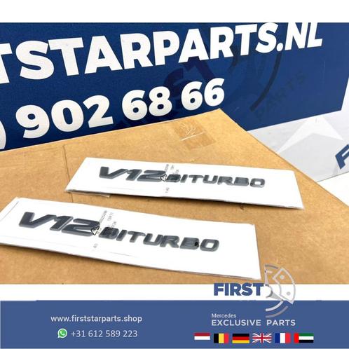 V12 BITURBO zijscherm EMBLEEM LOGO BADGE Mercedes BI TURBO 6, Auto-onderdelen, Carrosserie, Mercedes-Benz, Voor, Gebruikt, Ophalen of Verzenden
