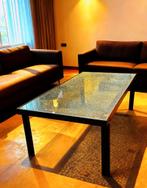 Table basse de salon en acier brut et verre, Maison & Meubles, 100 à 150 cm, Verre, Comme neuf, Enlèvement