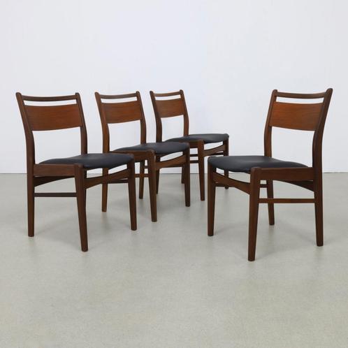 4x Vintage Eetkamerstoel Teak, 1960s NIEUW bekleed, Huis en Inrichting, Stoelen, Gebruikt, Vier, Hout, Ophalen