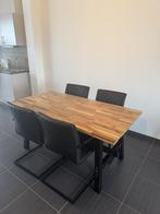 Houten tafel + 4 zwarte stoelen, Huis en Inrichting, Ophalen, Gebruikt, Vier personen, Rechthoekig