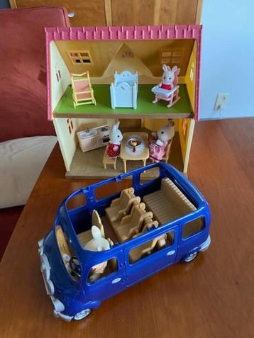 Sylvanian House, Chocolate Rabbit Family, minibus met 7 zitp