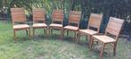 6 stevige eetkamerstoelen tropisch hout, Ophalen, Gebruikt, Hout