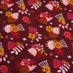 3327) 150x50cm Katoenen jogging stof bloemen bordeaux, Rouge, Enlèvement ou Envoi, 30 à 200 cm, Coton