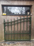Grote draaipoort met groene coating., Jardin & Terrasse, Portes de jardin, Comme neuf, 100 à 150 cm, Enlèvement, 100 à 150 cm