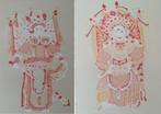 Warriors Kiri-E Chinese ricepaper Old Folk Art, Antiek en Kunst, Ophalen of Verzenden