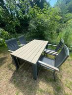 Tuinset met 4 stapelbare stoelen van ‘Bois le Duc’, Tuin en Terras, Tuinsets en Loungesets, Ophalen, Kunststof, Gebruikt, 6 zitplaatsen