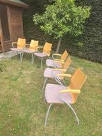 6 stoelen, houten armleggers en leuning, stof en metalen fra, Ophalen, Modern, hout, stalen frame en bekleed, Gebruikt, Overige kleuren