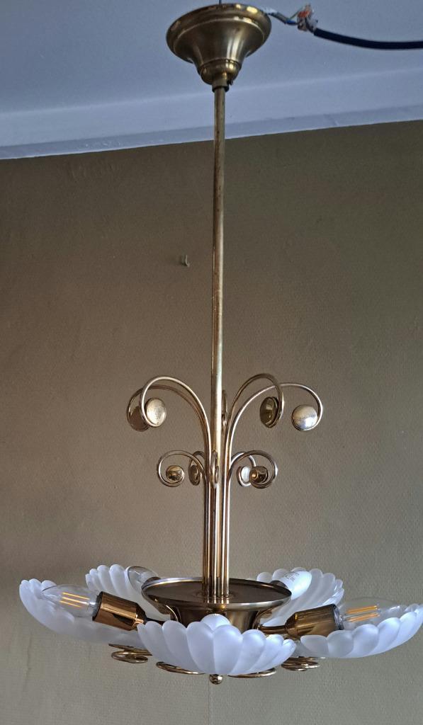 Kroonluchter met 5 lampen, Deknudt., Huis en Inrichting, Lampen | Wandlampen, Glas, Metaal, Ophalen of Verzenden