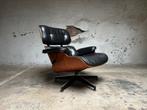 Vintage Eames Lounge chair, zwart leer en palissanderhout., Huis en Inrichting, Ophalen, Gebruikt, Minder dan 75 cm, Vintage