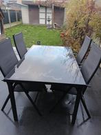 Tafel 150x90 + 4 verstelbare stoelen, Tuin en Terras, Tuinsets en Loungesets, Ophalen, 4 zitplaatsen, Aluminium, Zo goed als nieuw