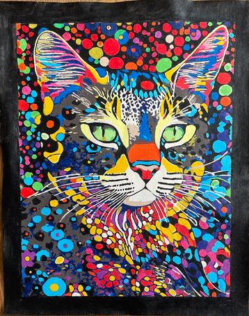 Creatief schilderij kat op doek