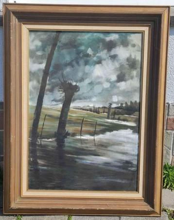 huile sur toile paysage au saules signe beschikbaar voor biedingen