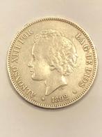 Munt zilver Spanje 5 pesetas Alfonso XIII jaartal 1892, Ophalen of Verzenden, Overige landen, Losse munt, Zilver