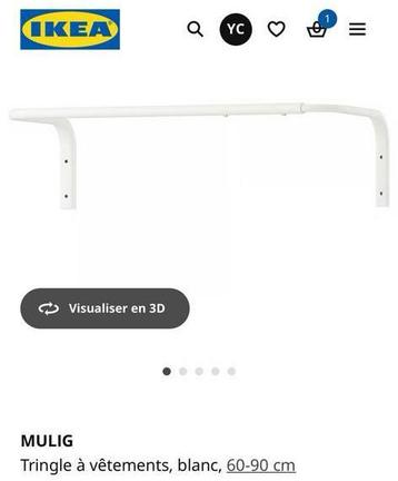 Ikea MULIG Tringle à vêtements, blanc, 60-90 cm beschikbaar voor biedingen