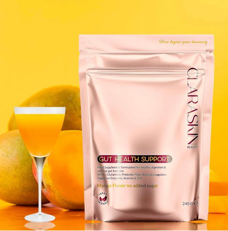 CLARASKIN Gut Health Support 240g poeder Mango 0% suikers, Handtassen en Accessoires, Uiterlijk | Gezichtsverzorging, Nieuw, Verzenden