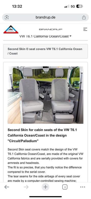 Brandrup stoelhoezen voor Volkswagen California t5, t6, t6.1 beschikbaar voor biedingen